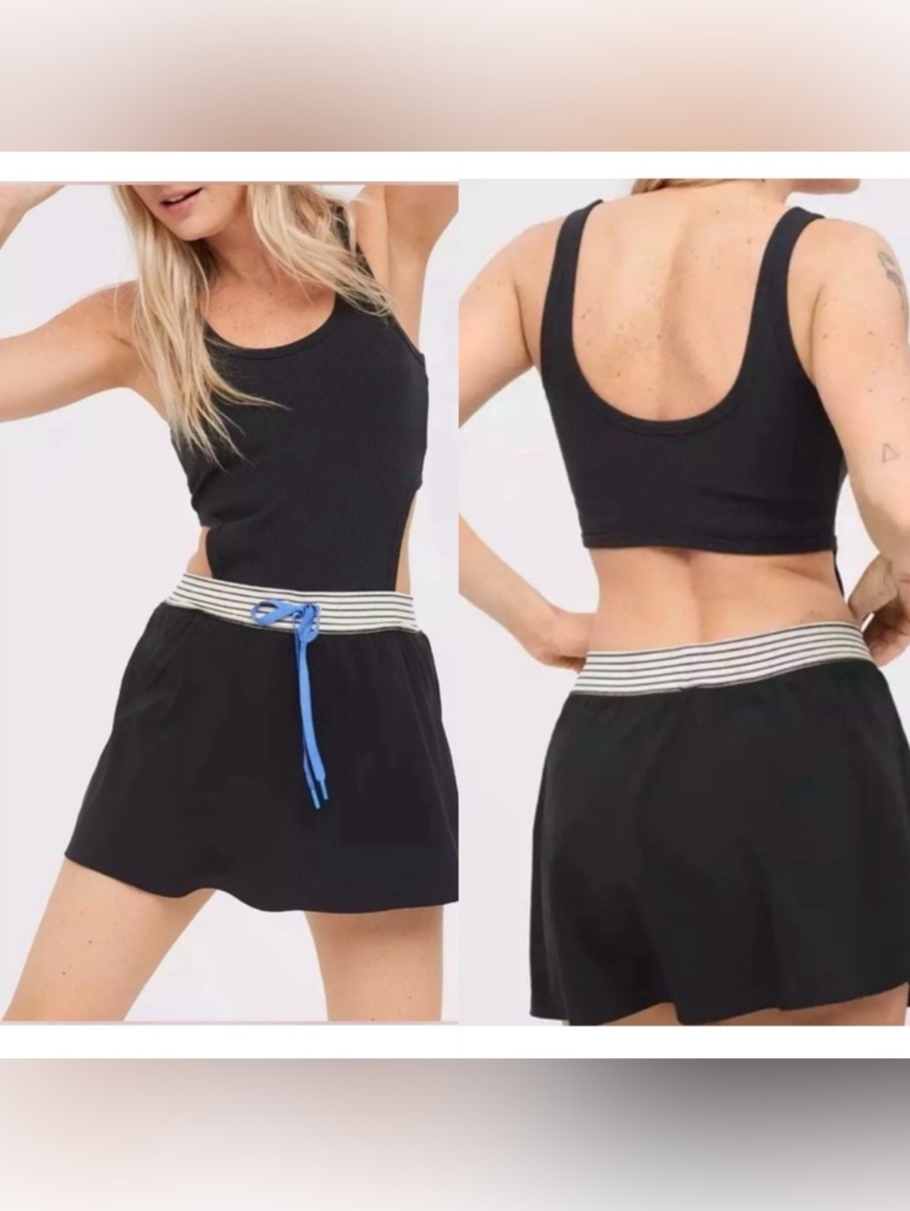 OFFLINE BY Aerie Ribbed Cutout Athletic Romper Dress in Black Size Medium